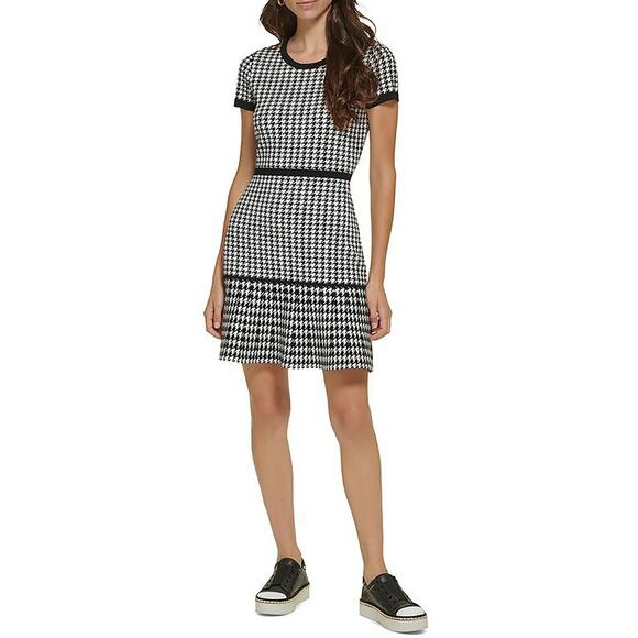 Karl Lagerfeld Houndstooth Knit Sweater Dress Black and White Size M NWOT - Picture 6 of 9